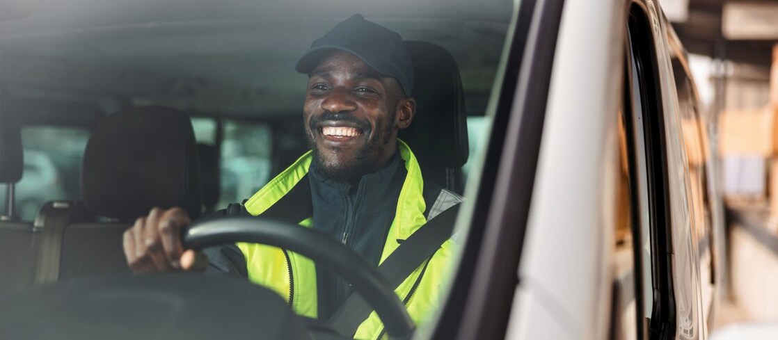 A courier driver in safety.