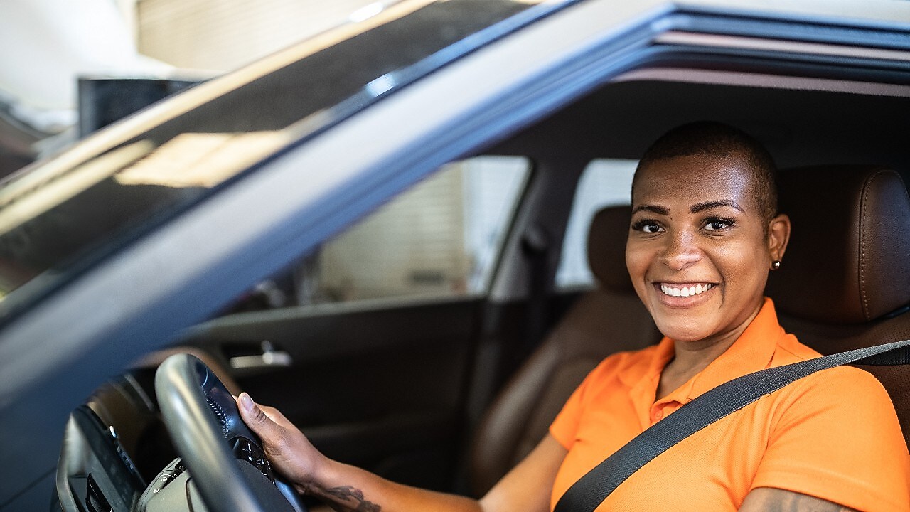 A woman on safety belt.