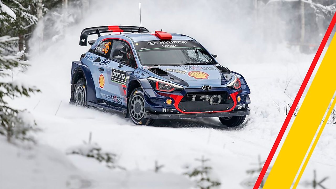 Hyundai race car racing on the snow