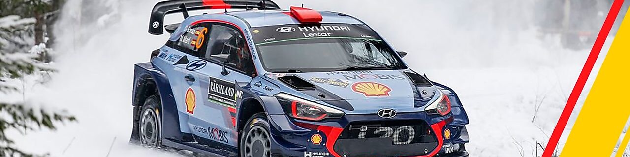 Hyundai race car racing on the snow