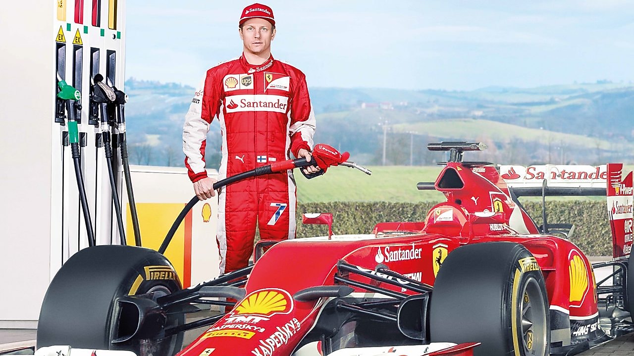 Ferrari F1 driver using Shell Helix Ultra oil to fill up car