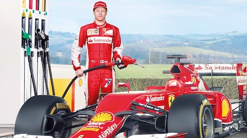 Ferrari F1 driver using Shell Helix Ultra oil to fill up car