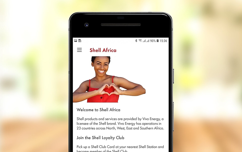 screenshot of shell africa app welcome page